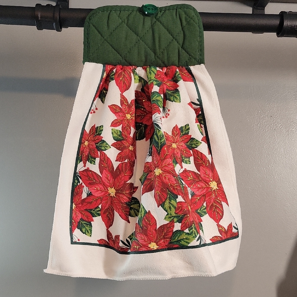 Festive Poinsettia Hanging Oven Towel -New